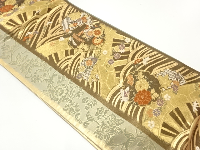 雪輪に花蝶模様織出し袋帯